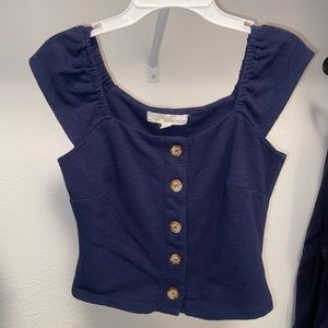 cute navy button up blue cropped top xs
